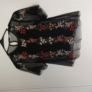 Zara Kids flower stitch mesh shirt size 10
